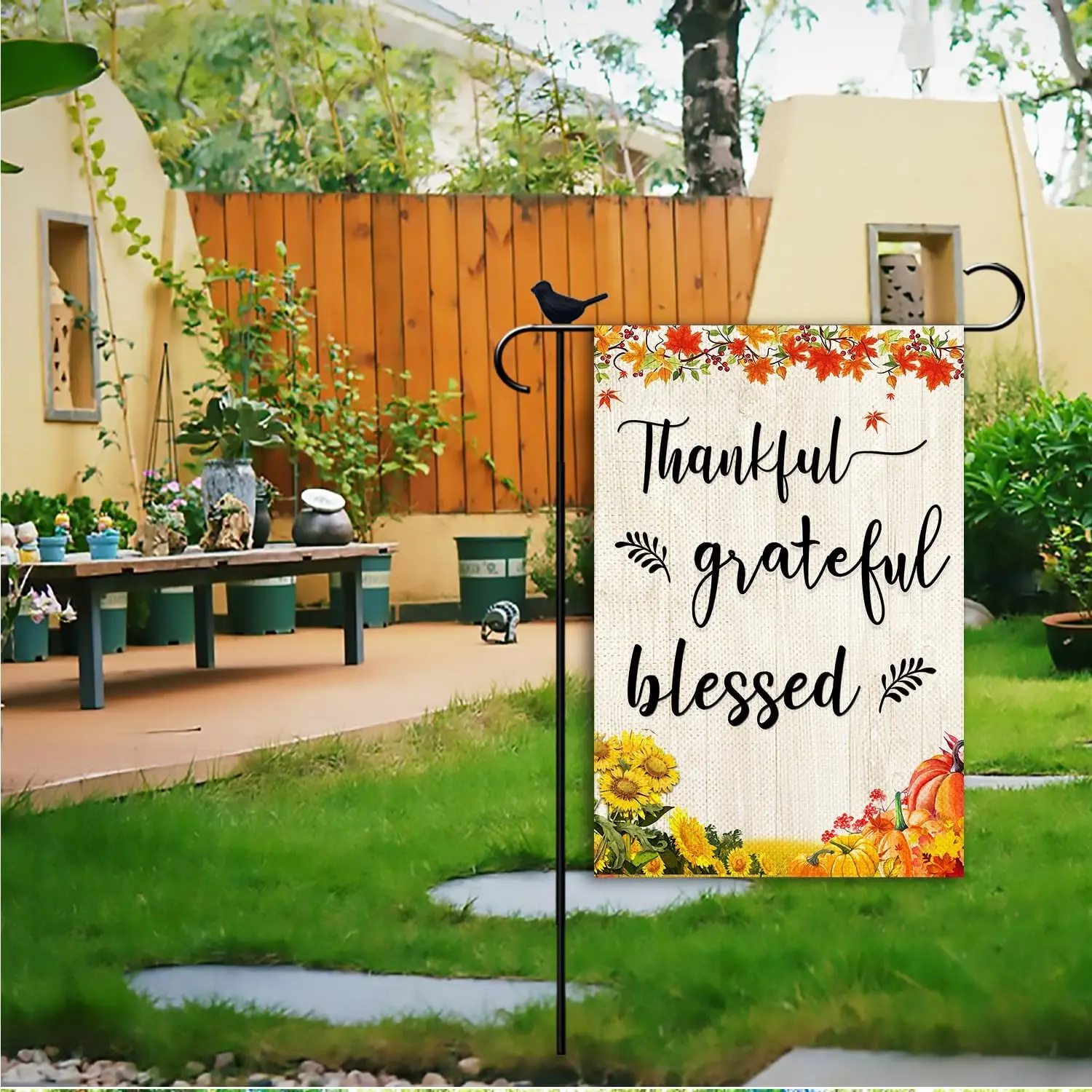 Grateful Thankful Blessed Thanksgiving Garden Flag Autumn Small Garden Flags double sided Seasonal Burlap Garden Farmhouse D yyi