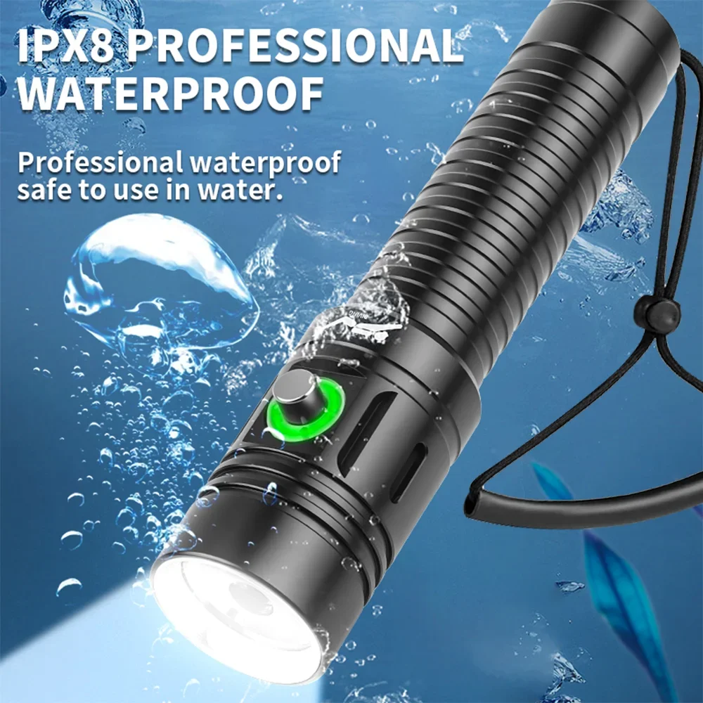 2026New Dive Flashlight IPX8 Waterproof Rechargeable LED Flashlight 18650 Underwater 3000M Torch Diving Lamp Scuba Divie Lantern