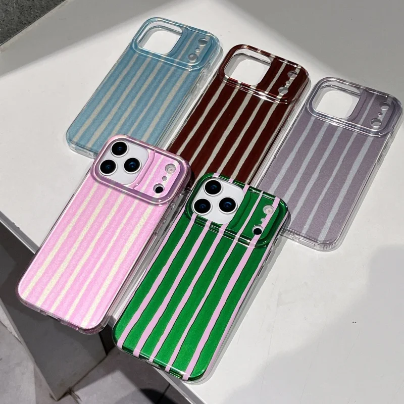 

Fashion Colorful Stripes Cute Phone Case For iPhone 17 Pro 16 14 15 Pro Max Cover Shockproof Cases For Apple iPhone 16Promax Cov