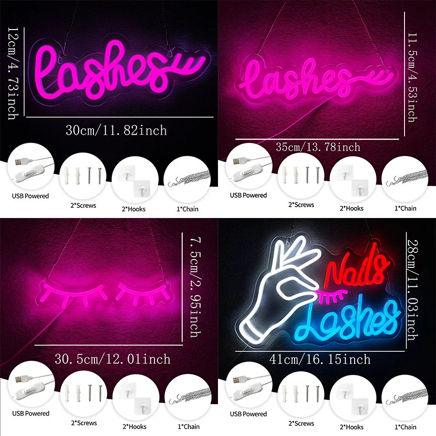 Lashes Led Neon Sign, Business Signboard Of Beauty Salon Studio, Used For Eyelash Nail Salon, Dressing Room And Spa Art Decor.