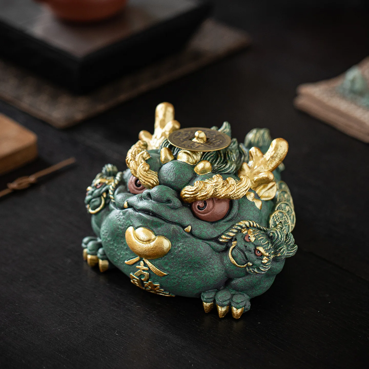HYS creative gold mascot Bafanglai desktop decoration three-legged toad home landscape decoration tea pet ornament