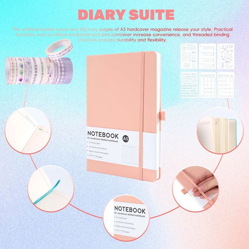 Dotted Journal Kit,A5 Hardcover Dotted Journal Notebook Numbered Pages,Dotted Journaling Kit For Beginner