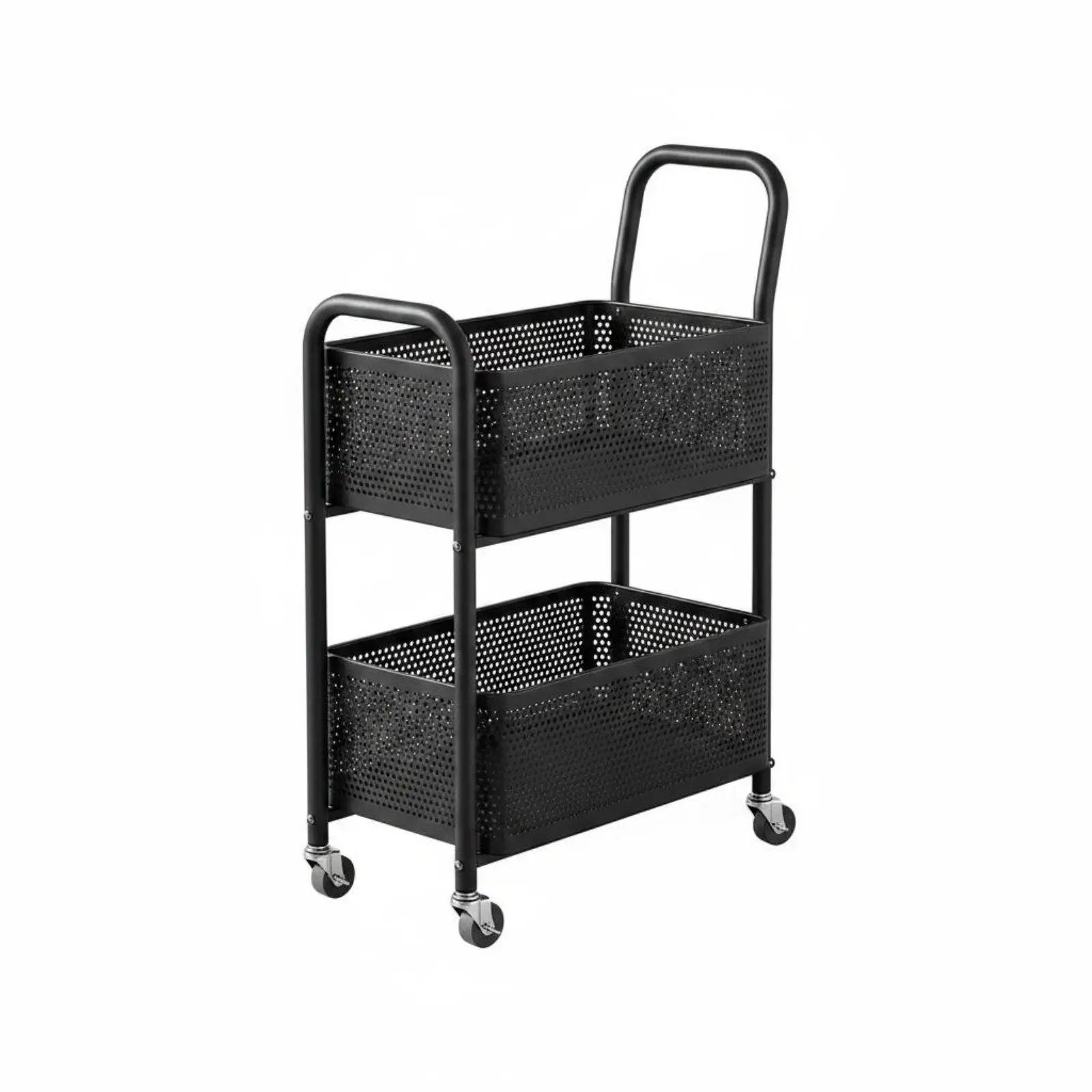 2 Tier Rolling Storage Cart for Books Snacks Daily Essentials Mobile Utility Trolley with Deep Baskets