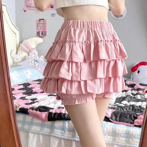 Minifalda Y2K con volantes para mujer, faldas acampanadas con lazo Kawaii de Lolita, falda japonesa Harajuku de cintura alta, vestido de baile rosa y blanco
