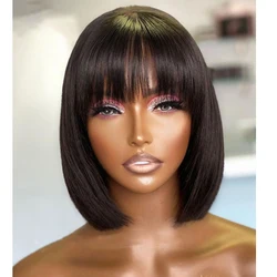 200 Density Bob Wigs Human Hair Wigs for Black Women Brazilian Full Machine Made Wig with Bangs Perruque Cheveux Humain