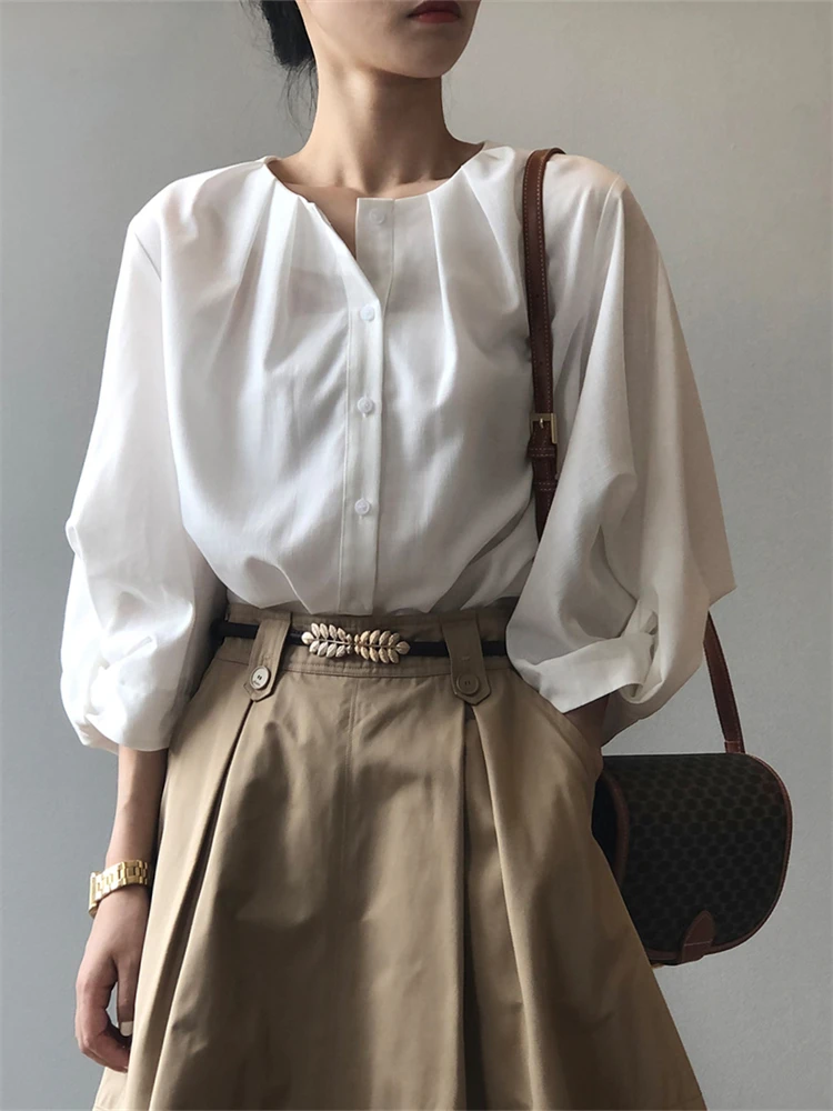 Women Blouse Female Shirt Summer Women Blouses Spring Maxi Blusas Casual Elegant Vintage Long Sleeve Cotton Oversize Loose White