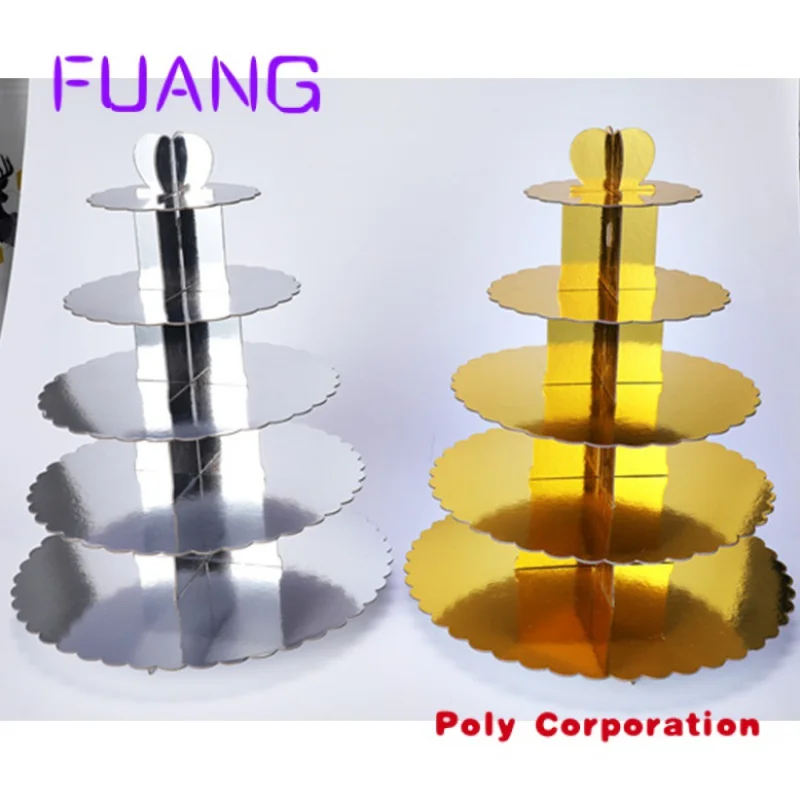 Custom  Different Pole Three and Five Tier Metal Paper Cake Holder Stand for Dessert Table