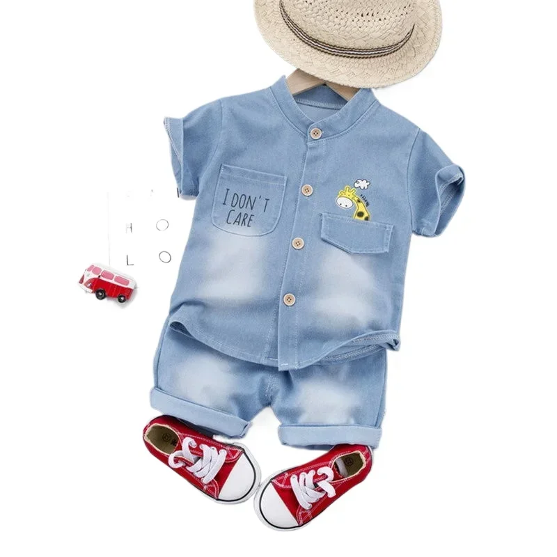 

Children Casual Short Sleeve Shirt+pant 2Pcs/sets Sportswear Toddler Clothes 1 2 3 4 5 Aages New Summer Kids Boys Denim Clothing