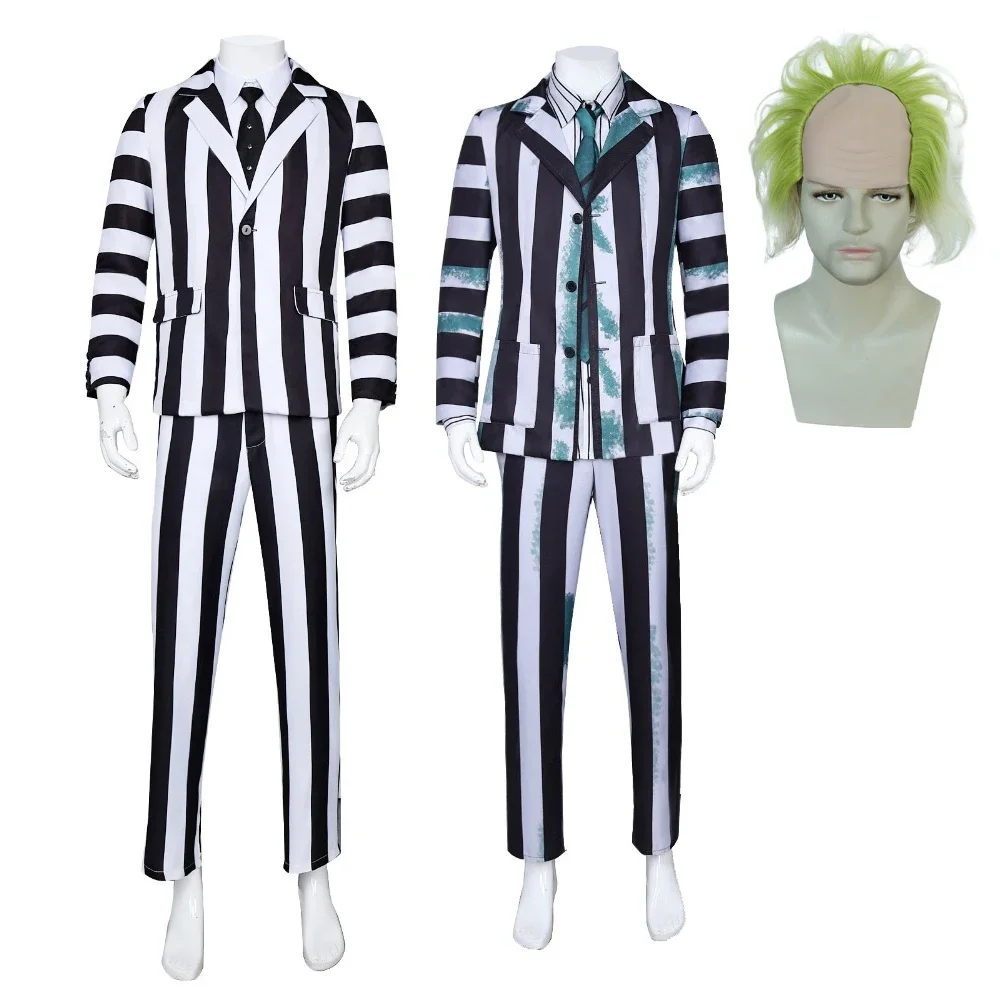 

Movie Beetle Cosplay Costume horro Disguise Full Set Black White Striped Outfit Men Uniform Halloween Carnival Party Clothes