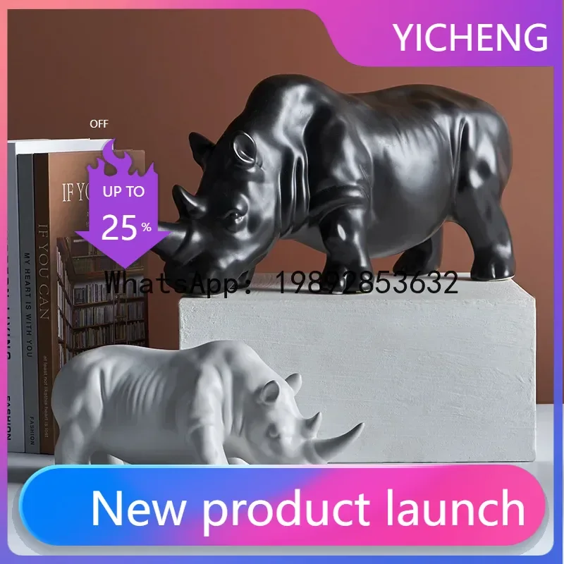 

Ceramic Crafts Simulation Animal Sculpture Rhino White Rhino Ceramic Ornaments Animal Figures Home Decoration Accessories