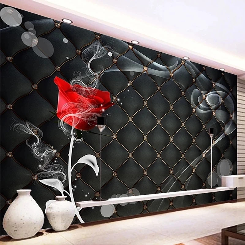Custom Mural 3D Rose Flower Black Soft Package Bedroom Self Adhesive Wallpaper Living room sofa TV background wall restaurant 8d