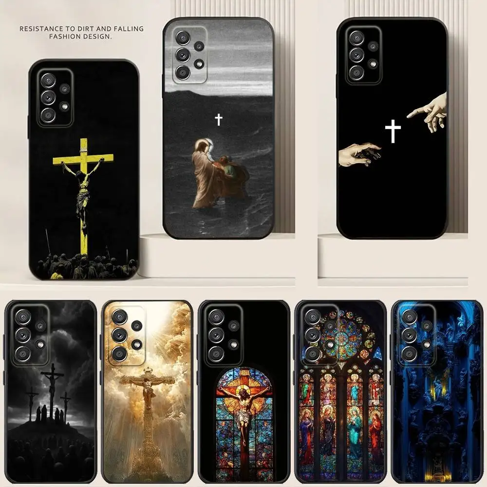 

Jesus christ on the cross Phone Case For Samsung S24,21,22,23,30,Ultra,20,Plus,Note,10,9,Black soft silicone case
