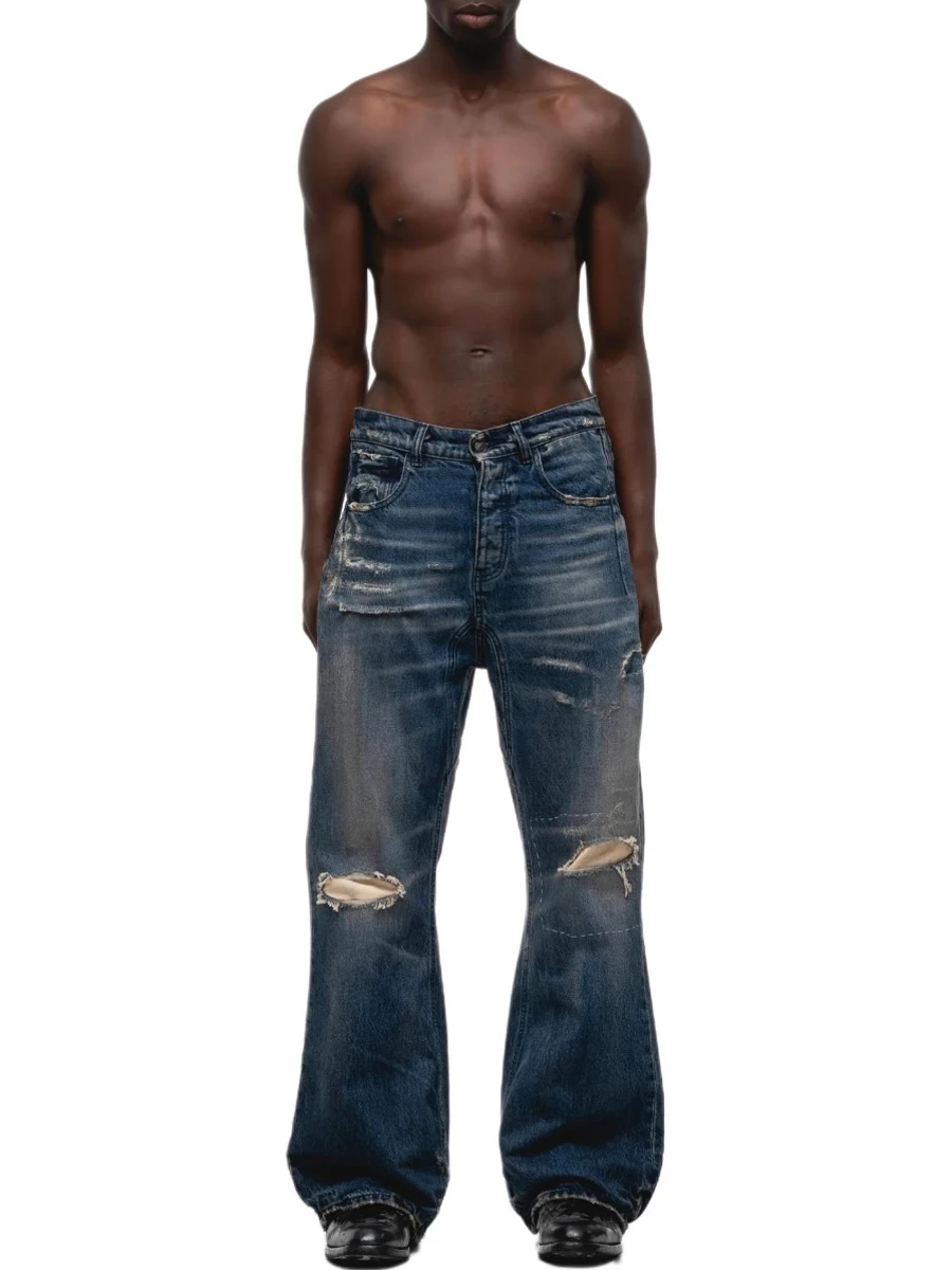 Calças Jeans Vintage Rasgadas de Alta Qualidade com Pernas Largas para Homens e Mulheres, Resistentes ao Desgaste, Respiráveis, Confortáveis e de Cort
