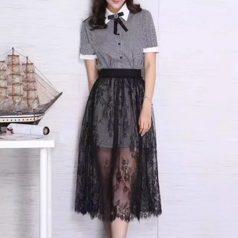 Soft Flower Lace Underskirt Slips 75cm Cheongsam Safety Skirt Petticoat Hight Waist Loose Mesh Underskirt Slips Dress Female
