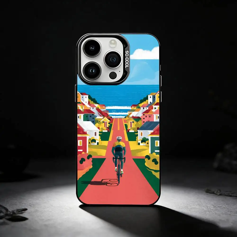 حافظة هاتف للدراجة الجبلية M لهواتف iPhone 17,16,15,14,13,12,11 Plus، Pro Max، XS، حافظة هاتف فضية ملونة