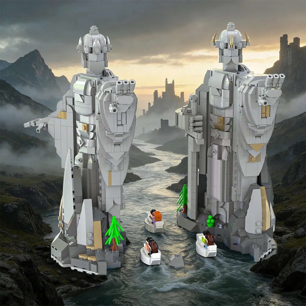 

MOC Pillars of the Kings Building Blocks Giant The Argonath Figure Set Defiance Pose Grey Tone Statues Bricks Toy Adult Gift