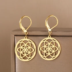 Stainless Steel Earrings Vintage Retro Circular Pattern Dream Catcher Design Fashion Pendants Earrings For Women Jewelry Gifts