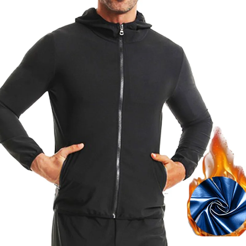 MrifDila Hoodie Sauna Jacket Men with Zipper Pockets Sauna Suits Men Sweating Suit 5 Times Sweating Full Zip Up Long Sleeve Gym