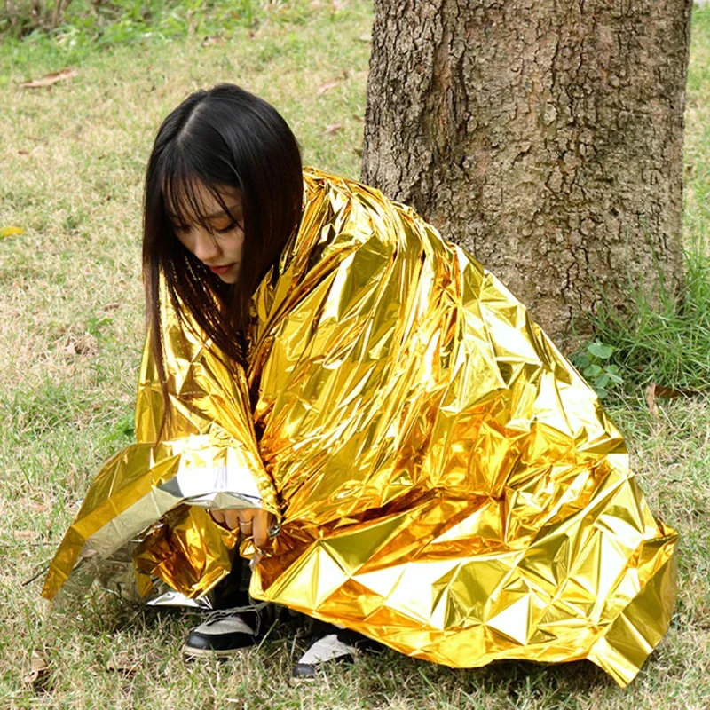 

Аварийное одеяло для выживания на открытом воздухе, первая помощь, военный спасательный комплект, ветрозащитное водонепроницаемое термоодеяло из фольги для кемпинга