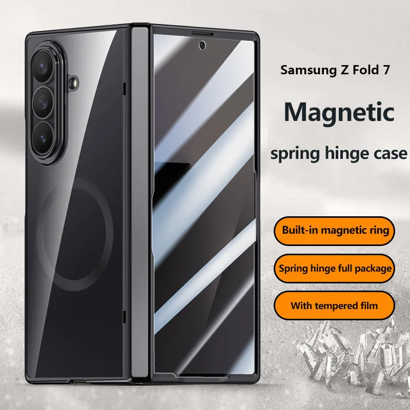

Electroplate Transprent Bracket Case For Samsung Galaxy Z Fold 7 Fold7 5G Magnetic Hinge Protective Cover With Tempered Glass