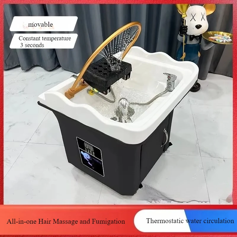 

Luxury Hair Shampoo Chair Hair Salon White Furniture Movable Fumigation Hair Care SPA Massage Parlor Fotel Head Spa Equipment