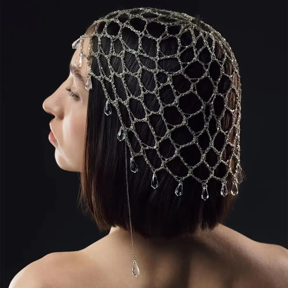 Crystal Tassel Rhinestone Headpiece Beaded Mesh Hair Headpiece Chain Headpiece Crystal Hair Jewelry Draped Design