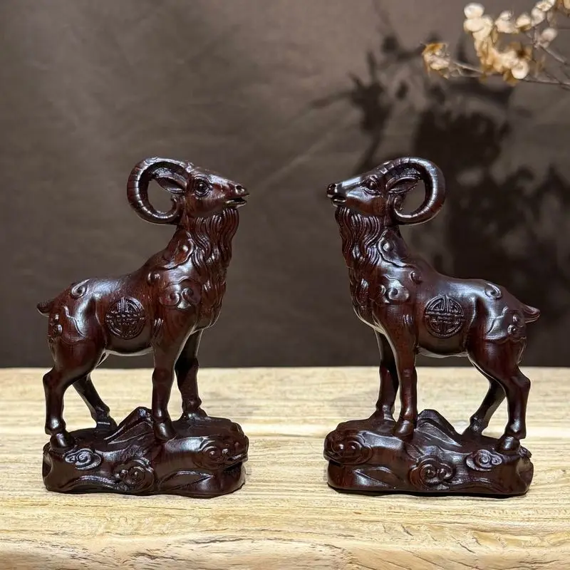 Ebony wood carved sheep ornament New Sheepskin Home Office Furniture Solid Wood Zodiac Sheep Desktop Ornament