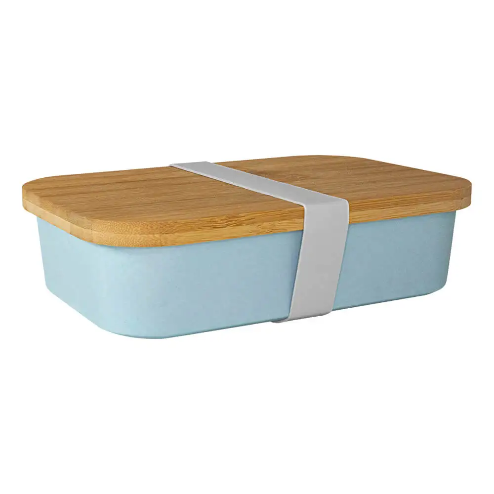 Lunch Box With Bamboo Lid And Elastic Blue 1L-Casambiente Lanch001-blue