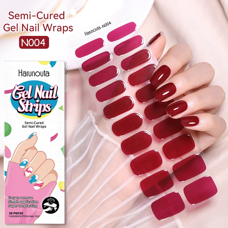 Tiras de uñas de Gel semicuradas, parches deslizantes, adhesivos impermeables de larga duración, cubierta completa, necesita lámpara UV, 1 hoja