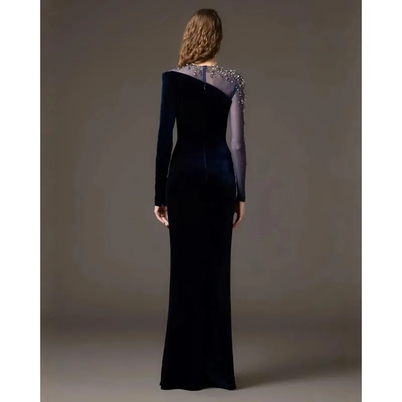 Moderne avondjurk lange mouwen kristallen kralen feestjurk vloerlengte speciale gelegenheid Saoedi-galajurk op maat