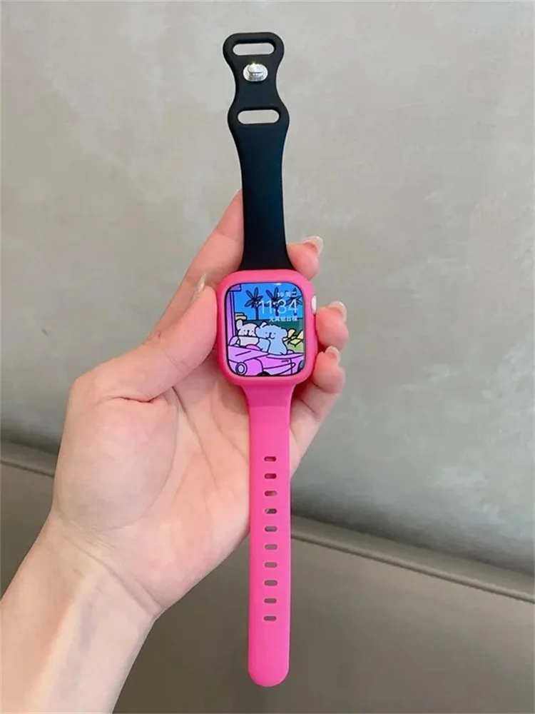 Y2k Cute Soft Silicone Strap+Case For Apple Watch Ultra2 Band 49mm 41 45 40 44 42 For iwatch Series 9 8 7 SE 6 Correa Sport Band