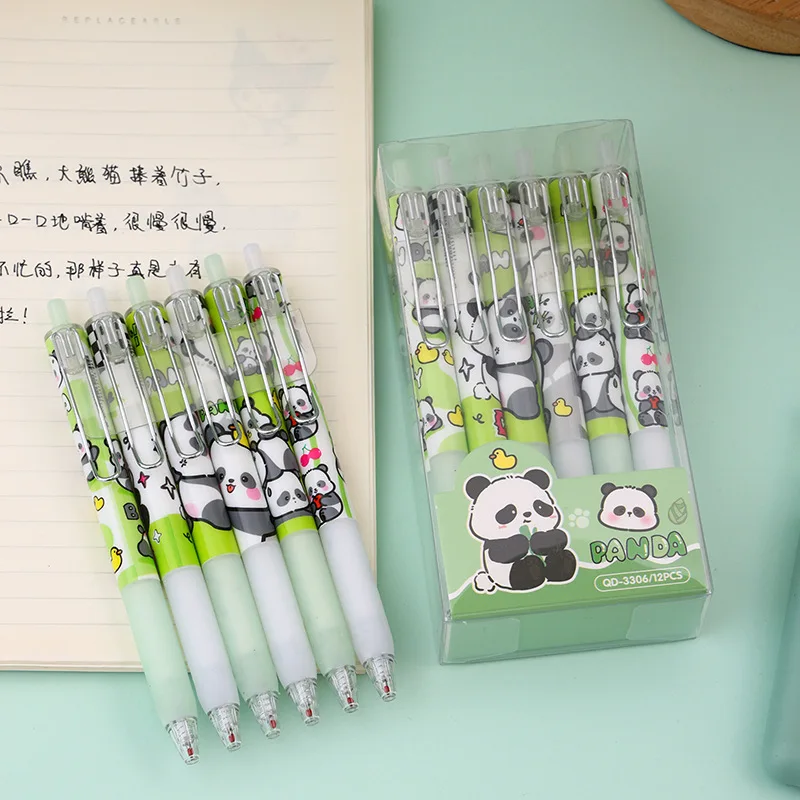 12 Stück Cartoon Panda Capybara Box Press Pen Schwarz ST Neutralstift Schulbriefpapier