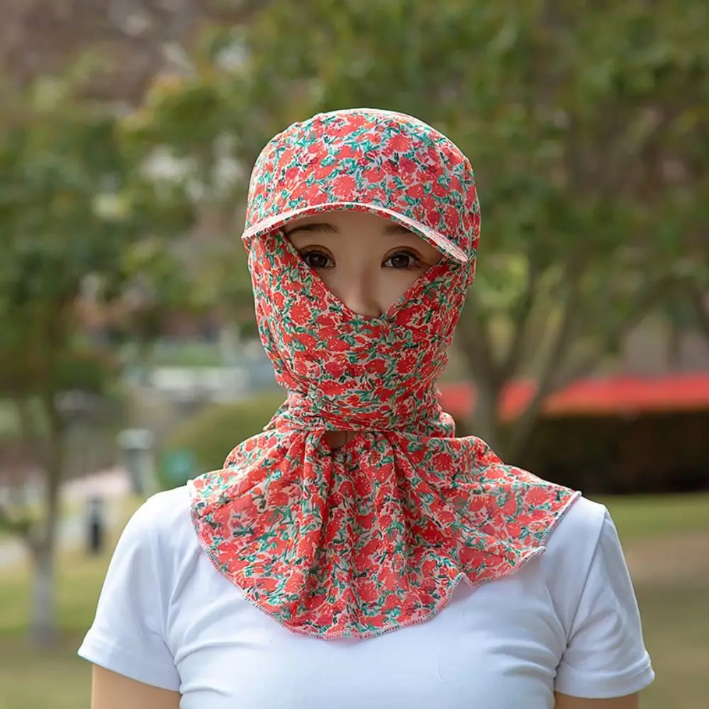 Outdoor Wide Brim Sun Hat Breathable Anti-UV Tea Picking Cap Flower Pattern Neck Protection Sun Visor Cap Summer