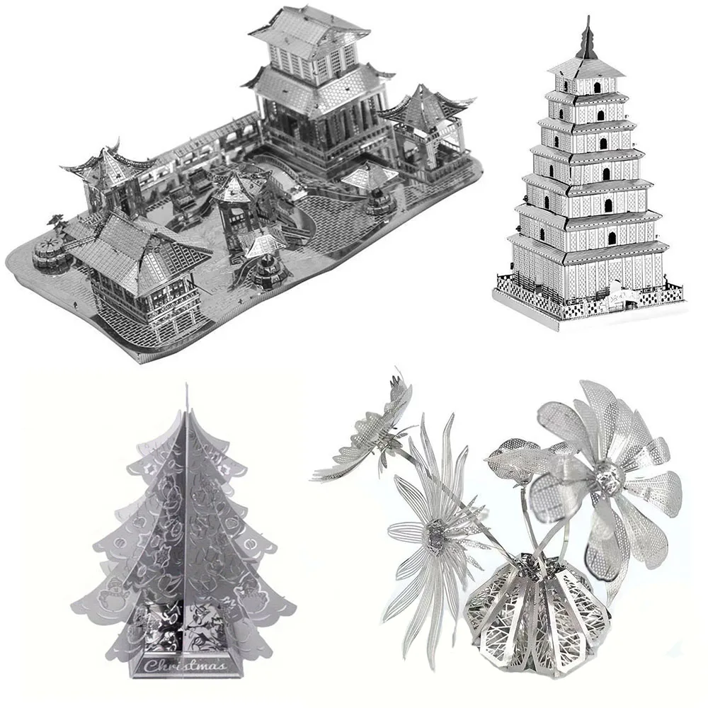 3D Metal Assembable Puzzle Famous Architecture Cable Car Big Wild Goose Pagoda Suzhou Gardens Kids Educational Toys Adults Gifts