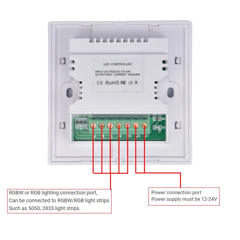 RGBW LED Controller DC 12V 24V 16A Colour Ring Full Touch Wall Mount 86 Glass Panel Dimmer Switch For 4CH 5050 2835 Strip Lights