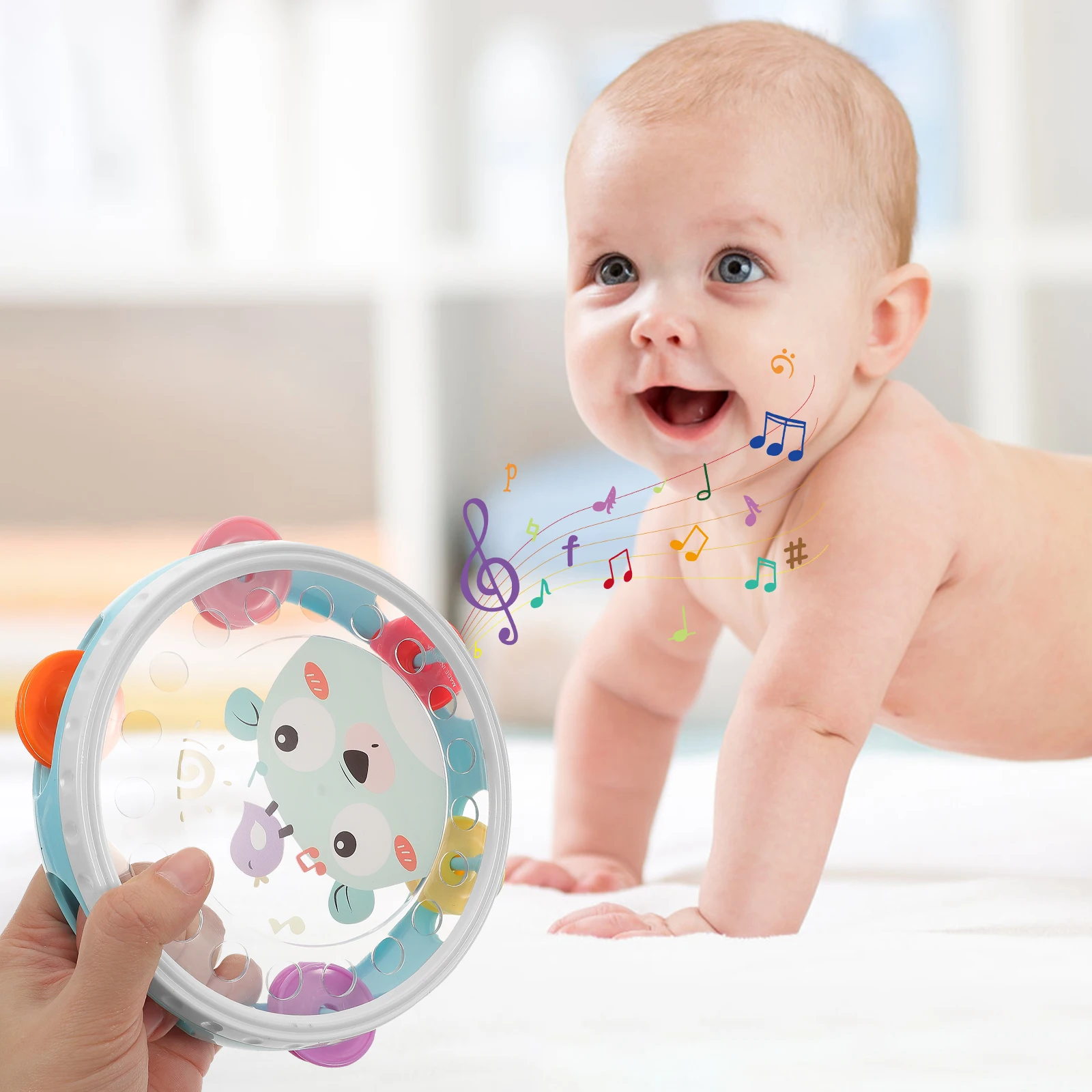 Hand-Held Tambourine Bells Plastic Rattle Ball Percussion Kids Baby Game Toy Musical Instrument Educational Drum Instrument