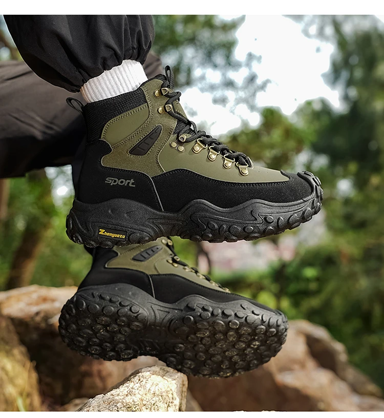 Retro Herren High-Top-Stiefel mit dicker Sohle, strapazierfähig für Wandern, Trekking, Camping und Outdoor-Sport – Detail 16
