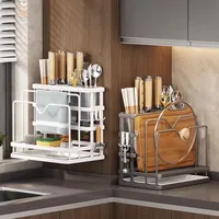 Multifunctional Kitchen Storage Shelf Knife Stand Holder Sink Organizer Stainless Steel Soap Sponge Holder Towel Rack