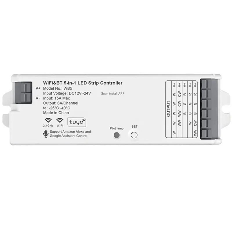 A93Z Wifi& BT 5-In-1 Smart Life APP Control LED Strip Dimmer Supports RGB/RGBW/WW+ CW/RGBCCT Monochrome DC12-24V Lights