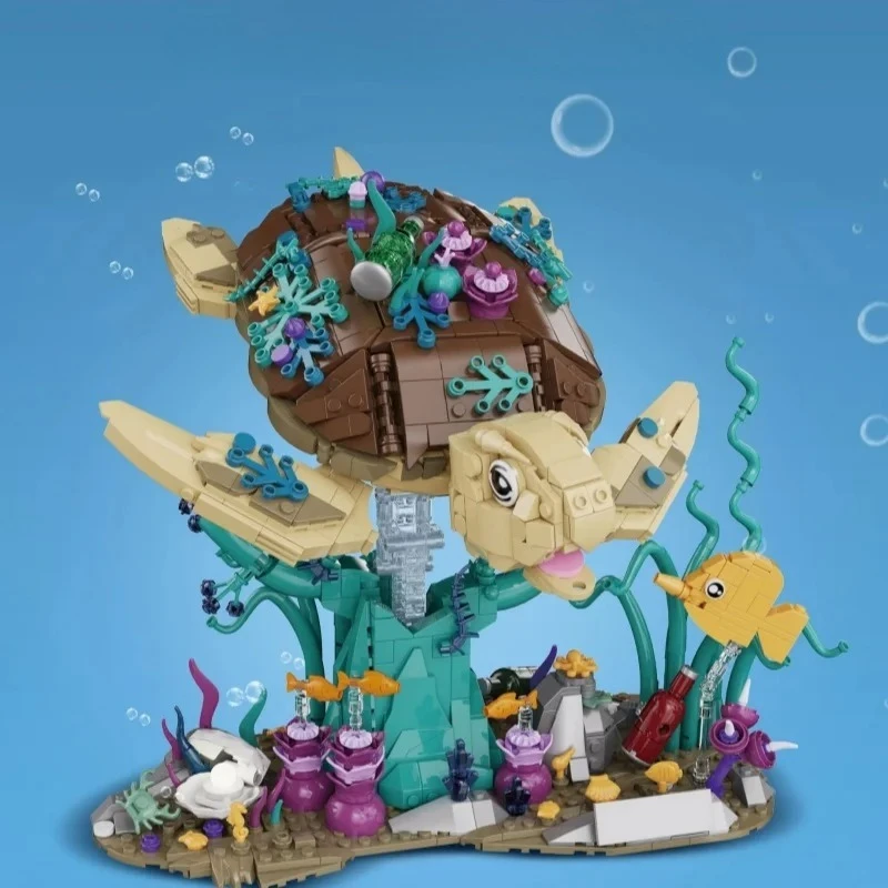 Puzzle d'assemblage tortue, blocs de construction, collection de modèles, jouets d'assemblage créatifs, décorations de bureau sur le thème du monde océanique.