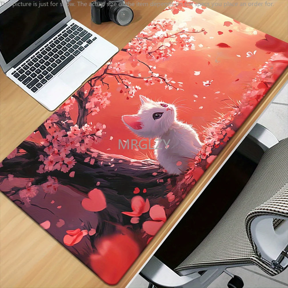 

Коврик для мыши с дизайном Cherry Blossom Cat, большой резиновый противоскользящий коврик для ПК, настольные аксессуары, коврик для мыши для офисов и геймеров, декоративный коврик для клавиатуры