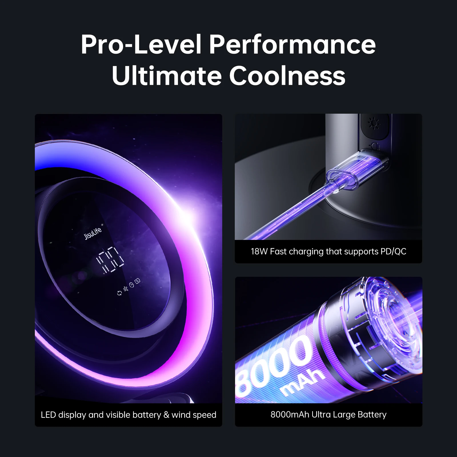 Настольный вентилятор JISULIFE, очиститель воздуха и турбоосциллирующий вентилятор с RGB-подсветкой H11, HEPA-фильтр, 100 скоростей ветра, аккумулятор 10000 мАч, настольный вентилятор