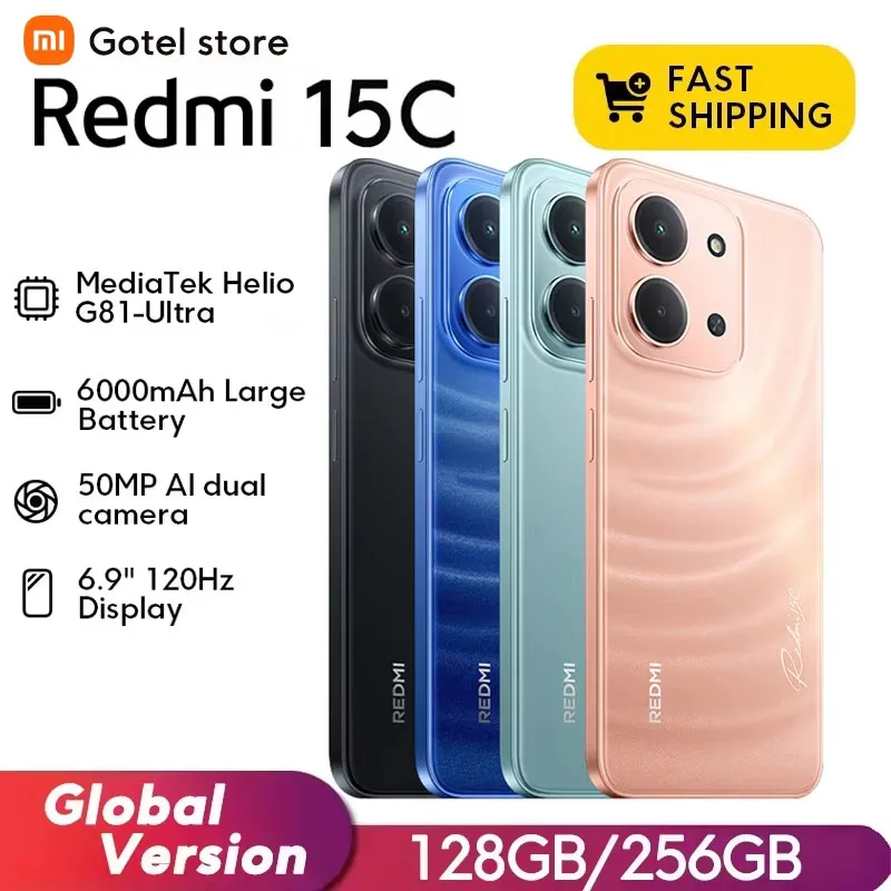 【Brand+】Xiaomi Redmi 15C Global Version 50MP main camera 120Hz 6.9'' Dot Drop display 33W charging MediaTek Helio G81-Ultra