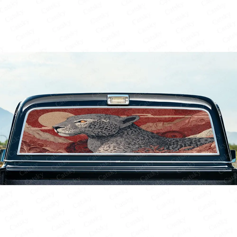 

Striking Leopard with Artistic Warm Toned Textural & Fierce Motif Design Decal, Car Rear Window Sticker, Waterproof Self-Adhesiv