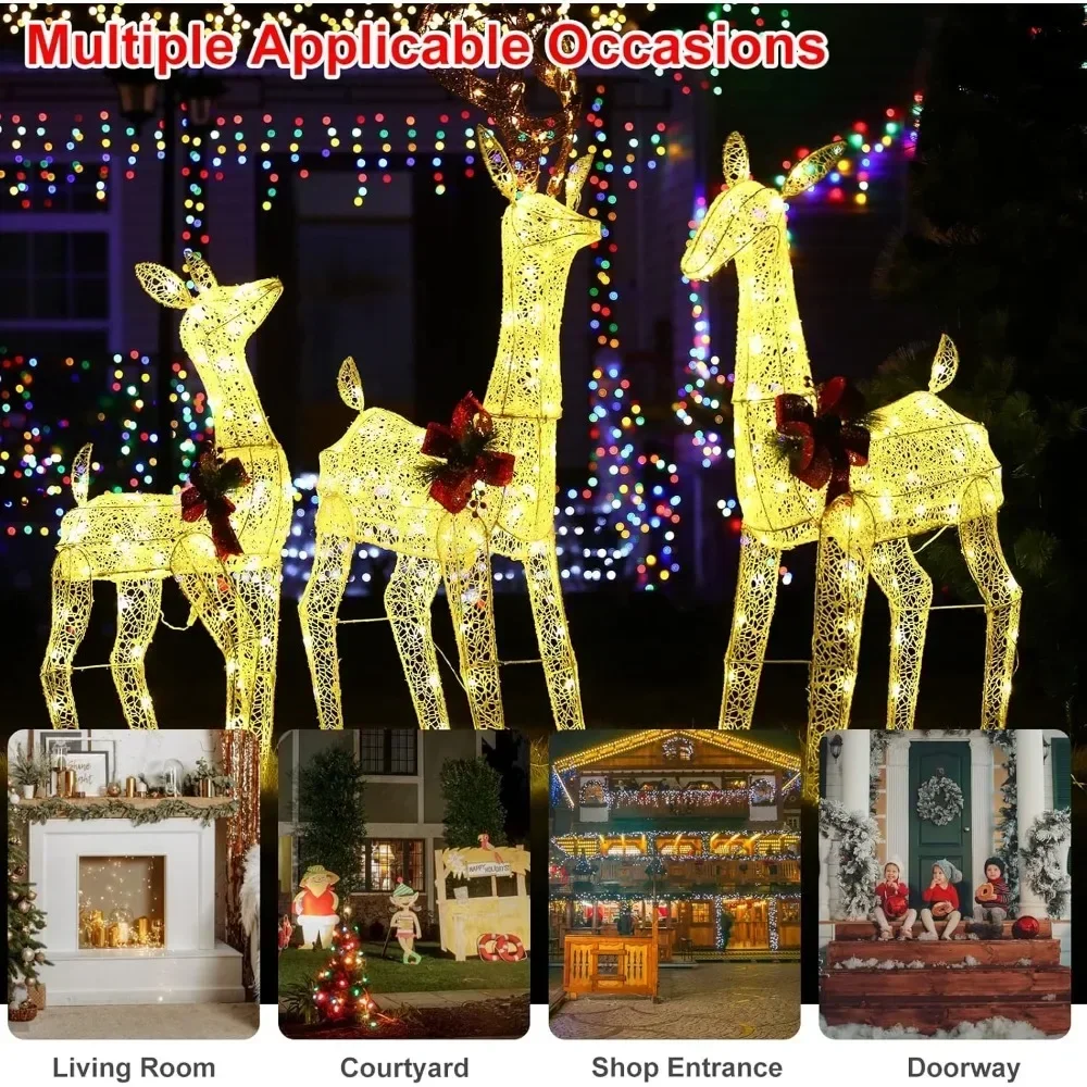 Christmas Reindeer3 Yellow , Used for Outdoor Courtyard Christmas Luminous Decoration 230 LED Lights, Battery Christmas Reindeer