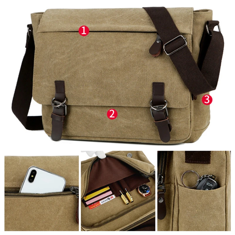 Messenger Bag Men Business Portable Shoulder Canvas Crossbody Pack Retro Casual Office Satchel Travel Bags Kit Vintage Y75A