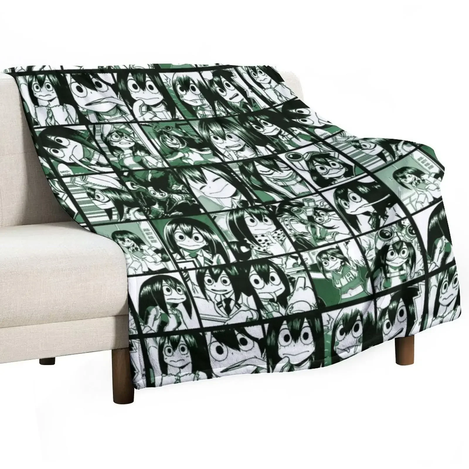 

TsuyuMHA frog girl collage manga panels Throw Blanket For Baby Fashion Sofas Flannel Single Blankets