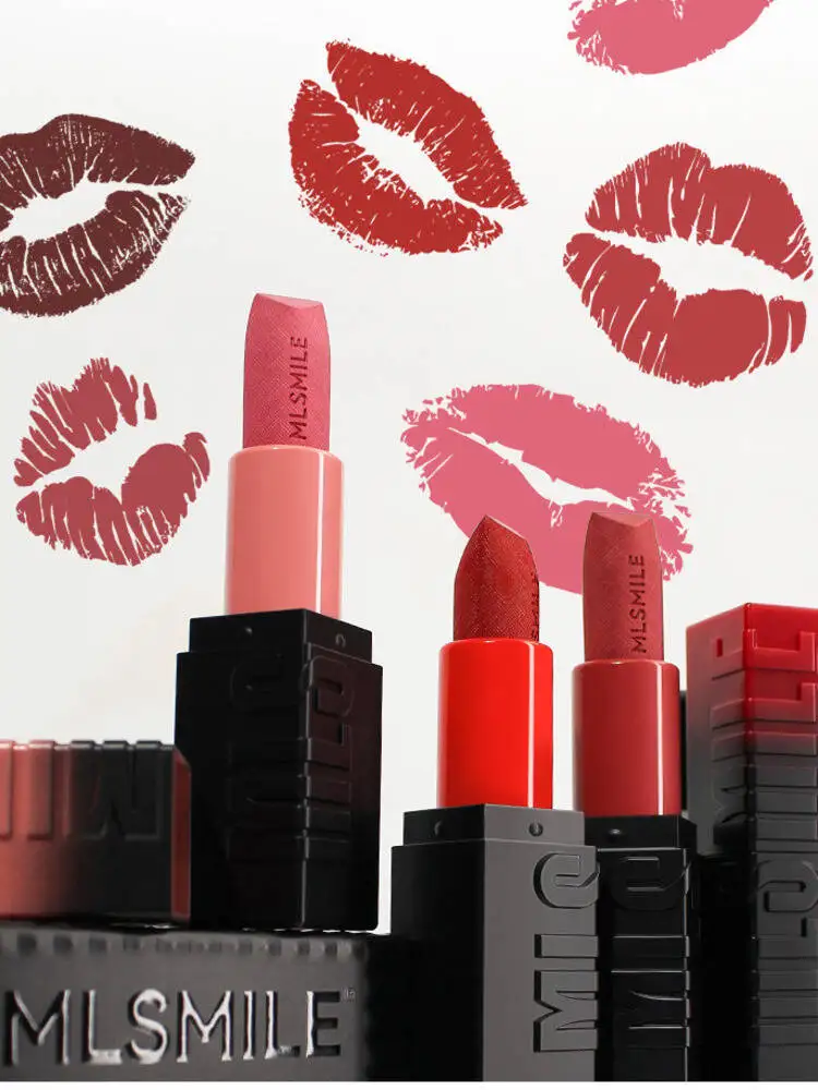Zestaw matowych szminek MLSMILE z efektem tłoczenia, łatwy w aplikacji, nawilżający balsam do ust, naturalne kolory nude, 3 sztuki, nowość 2025