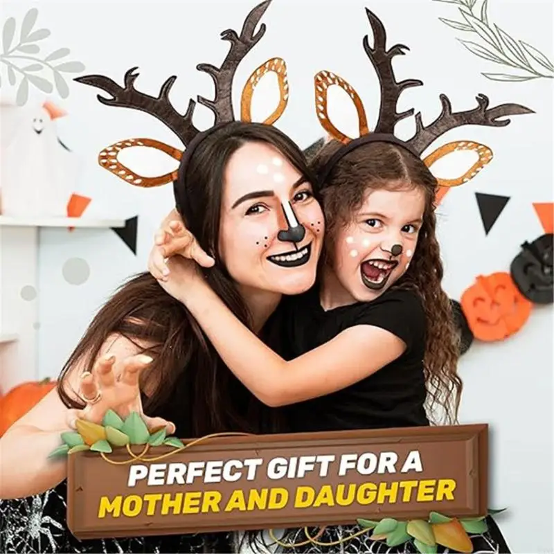 Y3NE عيد الميلاد شخصية قرون عقال ملصقات قابلة للإزالة قابلة لإعادة الاستخدام حلية شعر للأطفال الكبار عطلة ازياء