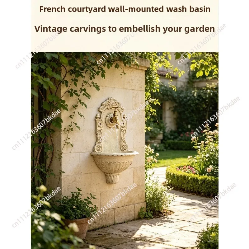 High‑End Cast‑Iron Wall‑Mounted Sink Vintage Garden Courtyard Washbasin,Weather‑Resistant Wall Ornament For Backyard Patio Decor